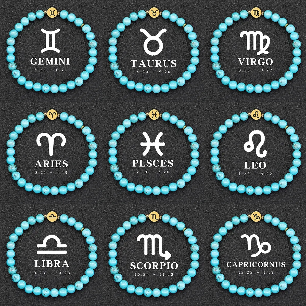 Bracelet 12 Signes Zodiaque en Turquoise  bracelet LUNASTRAL