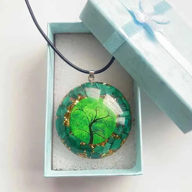 Pendentif Orgonite Arbre de Vie en Malachite  collier LUNASTRAL