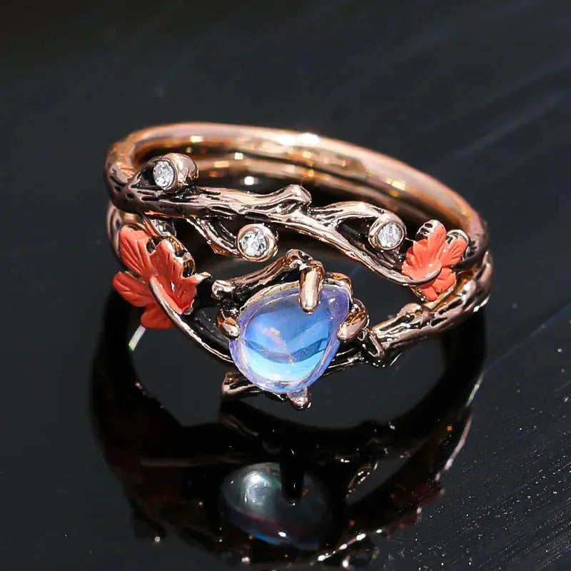 Bague Feuille d’Érable et Pierre de Lune LUNASTRAL