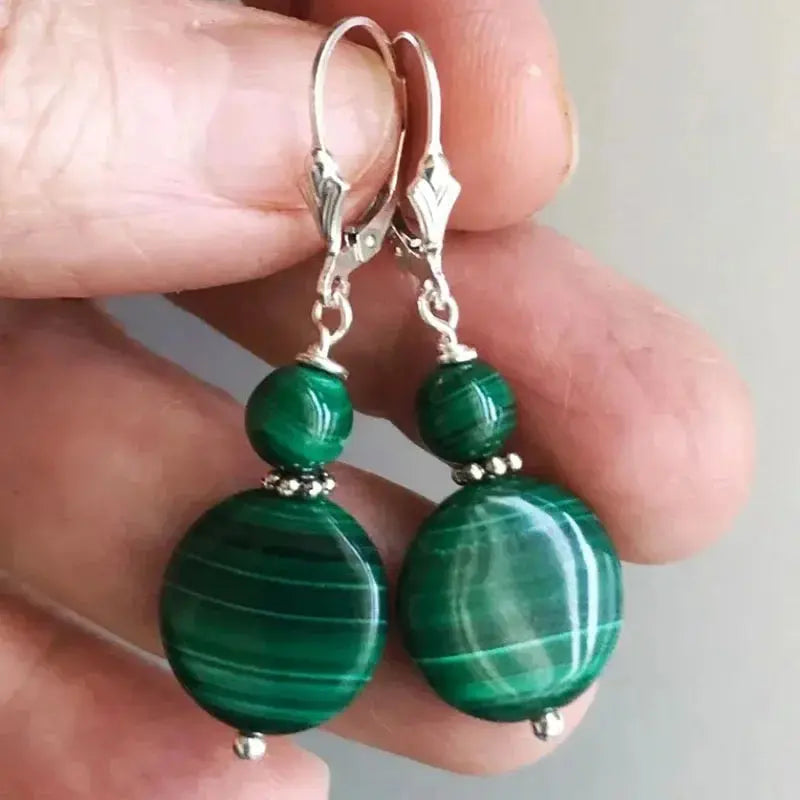 Boucles d'Oreilles Malachite Double  boucles d'oreilles LUNASTRAL