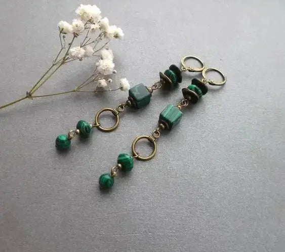 Boucles d’Oreilles Pierres Malachite  boucles d'oreilles LUNASTRAL