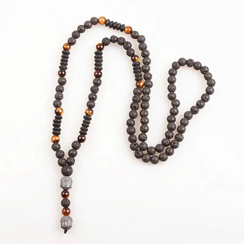 Collier en Pierres de Lave et Hématite  Amulette LUNASTRAL