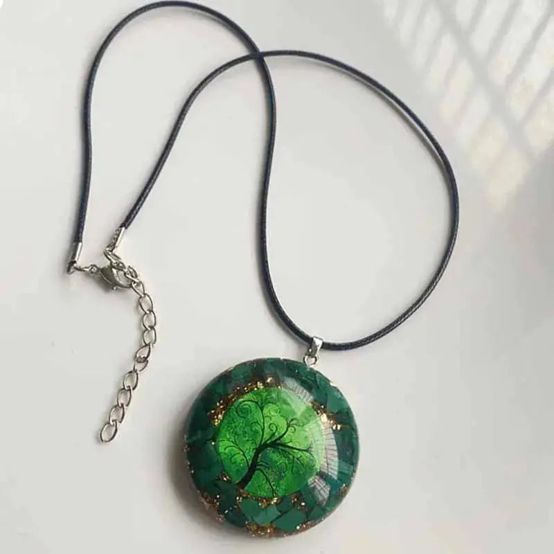 Pendentif Orgonite Arbre de Vie en Malachite  collier LUNASTRAL