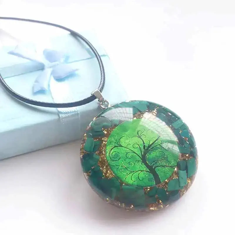 Pendentif Orgonite Arbre de Vie en Malachite  collier LUNASTRAL