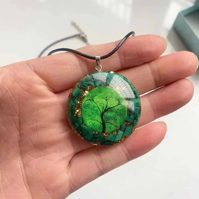 Pendentif Orgonite Arbre de Vie en Malachite  collier LUNASTRAL