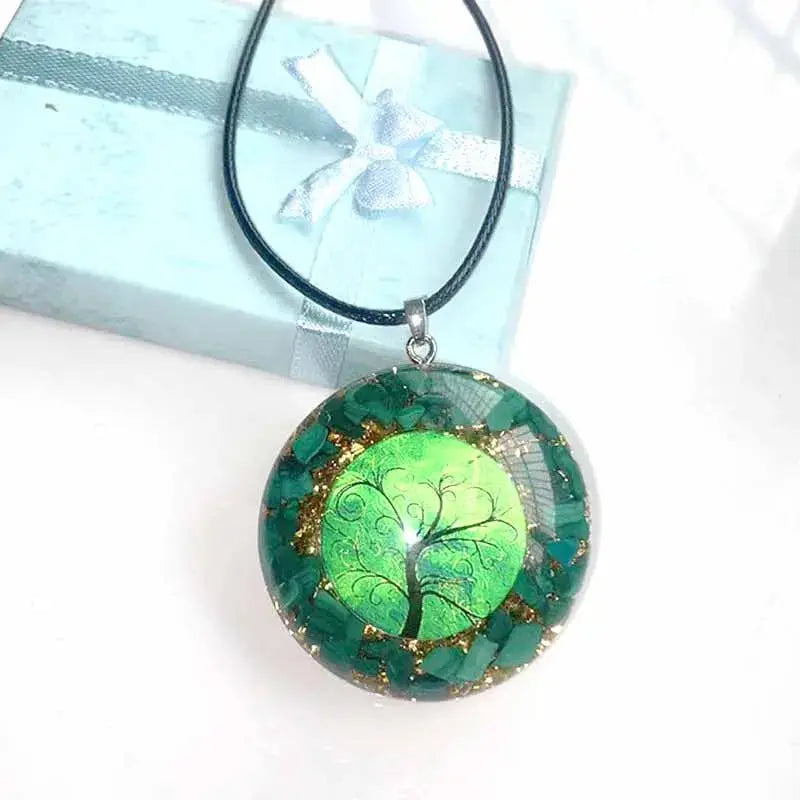 Pendentif Orgonite Arbre de Vie en Malachite  collier LUNASTRAL