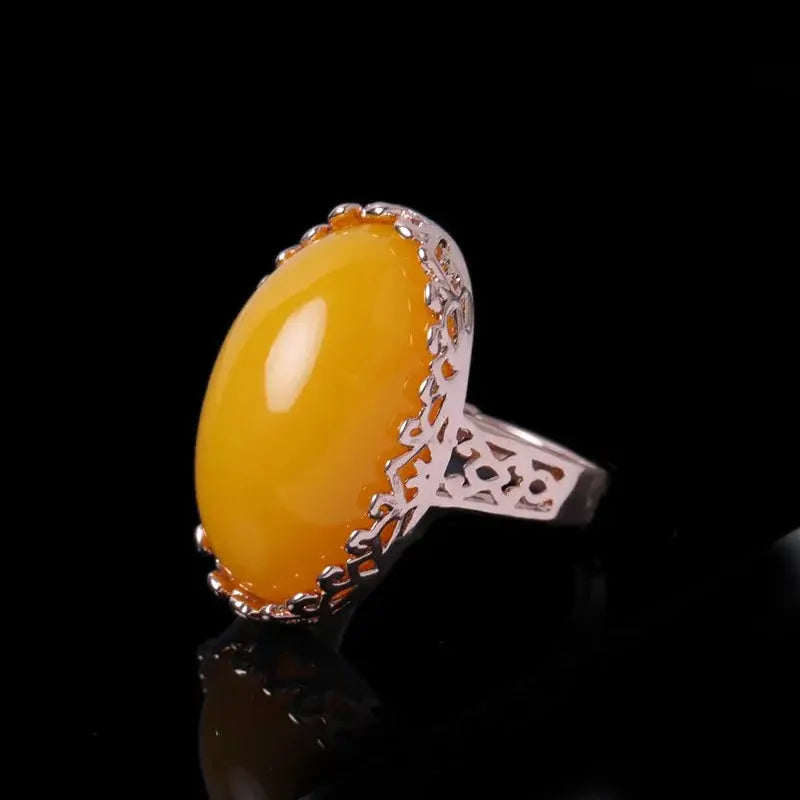 Bague Spirituelle en Ambre Naturel et Argent LUNASTRAL