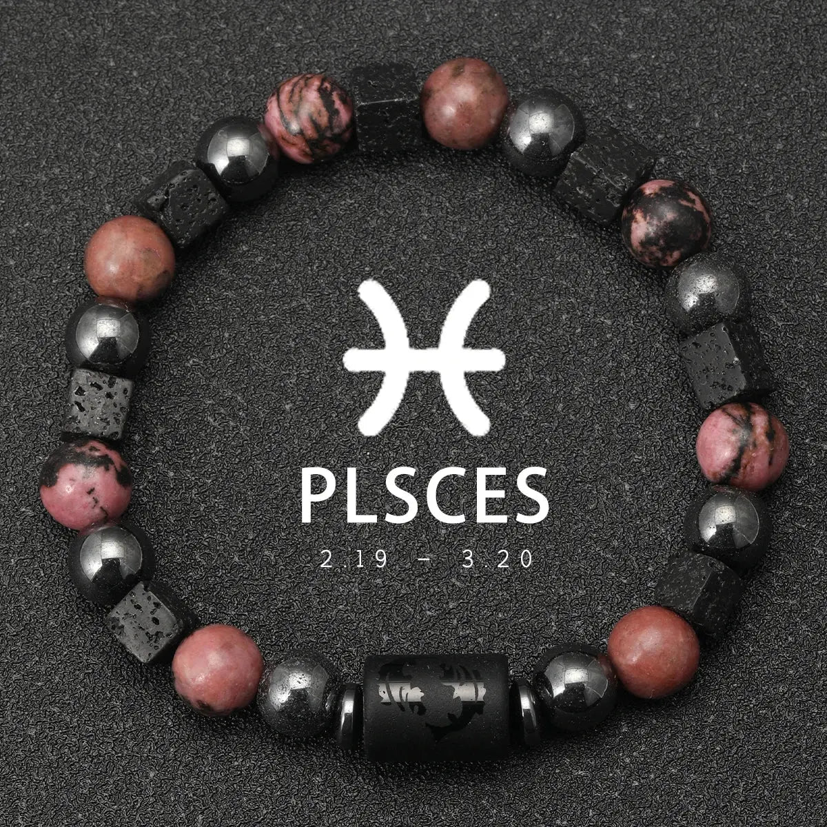 Bracelet 12 Signes du Zodiaque - Rhodochrosite et pierres de lave LUNASTRAL