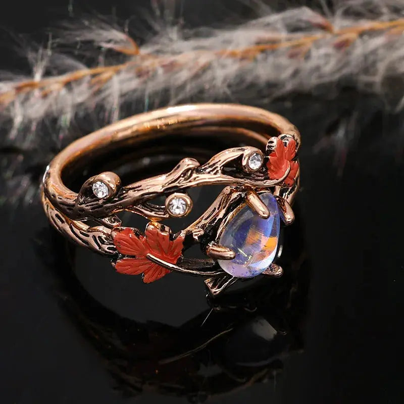 Bague Feuille d’Érable et Pierre de Lune LUNASTRAL