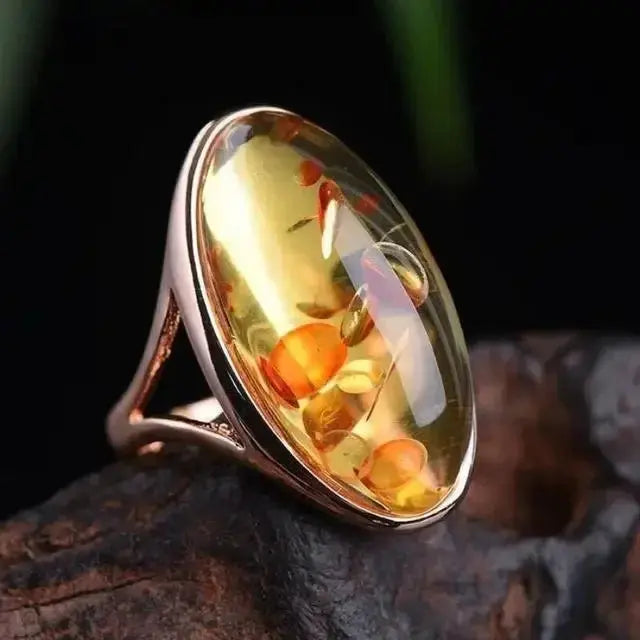 Bague Spirituelle en Ambre Naturel et Argent LUNASTRAL