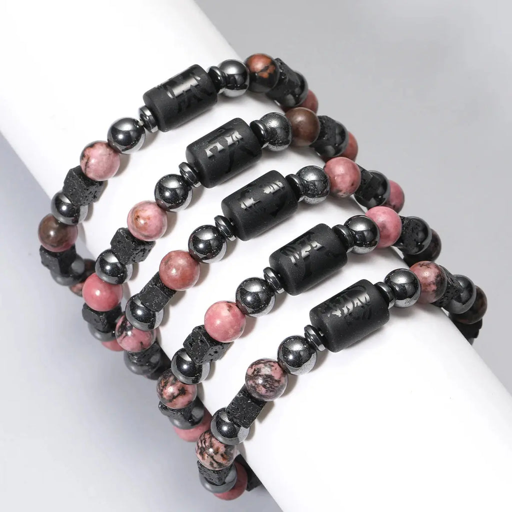 Bracelet 12 Signes du Zodiaque - Rhodochrosite et pierres de lave LUNASTRAL