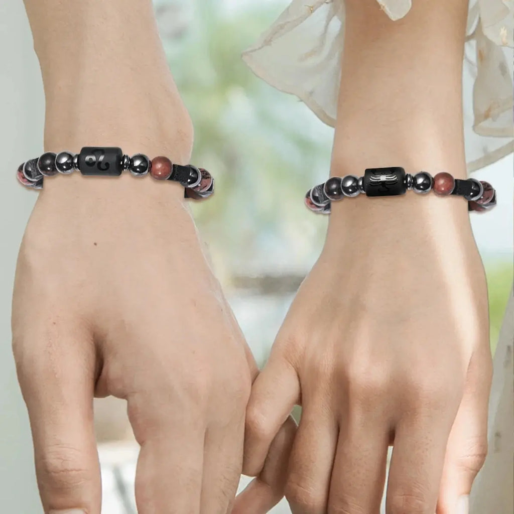 Bracelet 12 Signes du Zodiaque - Rhodochrosite et pierres de lave LUNASTRAL