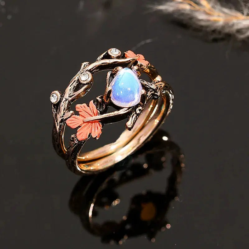 Bague Feuille d’Érable et Pierre de Lune LUNASTRAL